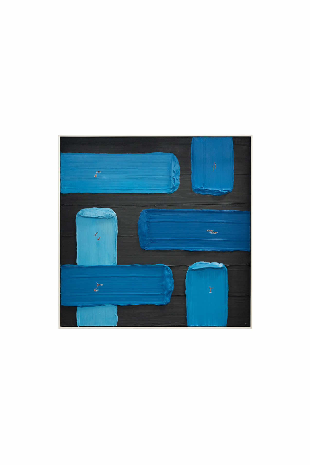 ‘Stay Wet’  To paint six different scenes and six different sports on one canvas was quite a challenge, one that resulted in a rather unique composition and colour combination. This artwork started its journey in my studio in London before I sent it to Singapore where it was completed and revealed at the World Aquatics Championships a few weeks ago.  Each blue was a different shade, inspired by the  World Aquatics logo and of course the different types of aquatic categories. These tiny divers, swimmers, high divers, artistic swimmers, waterpolo players and open water swimmers were painted with meticulous detail on these rather abstract brush strokes of thick paint.  May it be a reminder to always ‘Stay Wet’ ‘Stay Wet’ Acrylic and Acrylic Gel on Canvas 103 x 103cm  This artwork is not for sale. For more information, feel free to visit my website or join my mailing list to receive updates on upcoming releases. #staywet #wernerbronkhorst #worldaquatics 