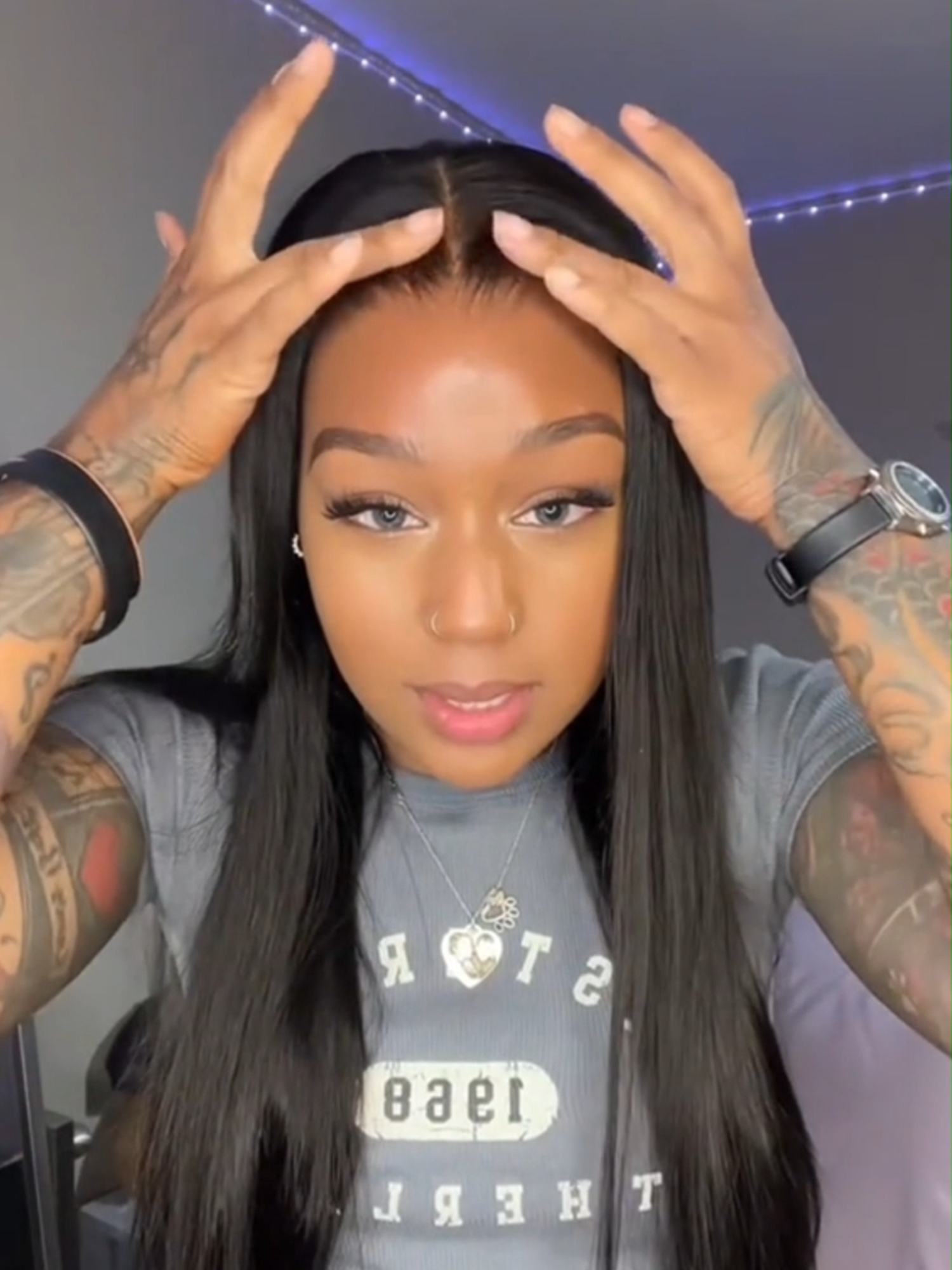You literally put your scalp on 😂 this looks great✨ ✨ 𝐎𝐌𝐩𝐫𝐞𝐭𝐭𝐲: 9*6 lace silky straight wig 24 inches (🔗 in my bye-oh!)#ohmyprettywig #gluelesswig #tiktokviral #beginnerfriendly #summervibes #outdoorfun #halfwigtok #viralvideo #hairtools #wigtok #straightwig #hairinspo