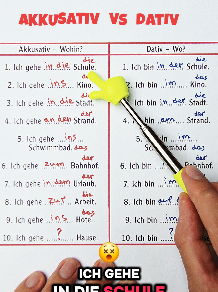 Akkusativ VS Dativ 😎🇩🇪 #deutch #lernen #lernenmittiktok #tiktoklernen #sprachenlernen 