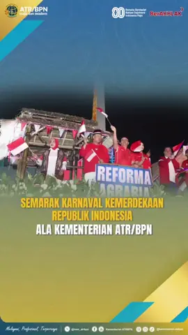 Halo #SobATRBPN, Dalam rangka puncak perayaan HUT ke-80 Republik Indonesia, Kementerian ATR/BPN mengikuti rangkaian Karnaval Kemerdekaan pada Minggu (17/8/2025) yang berpusat di Monumen Nasional (Monas), Jakarta. Bersama Kementerian Transmigrasi dan Kementerian Desa dan Pembangunan Daerah Tertinggal, Kementerian ATR/BPN berada diurutan parade #16. Simak keseruannya pada video berikut ya Sob☝🏼 Merdeka✊🏼 #HUT80RI #BersatuBerdaulat #RakyatSejahtera