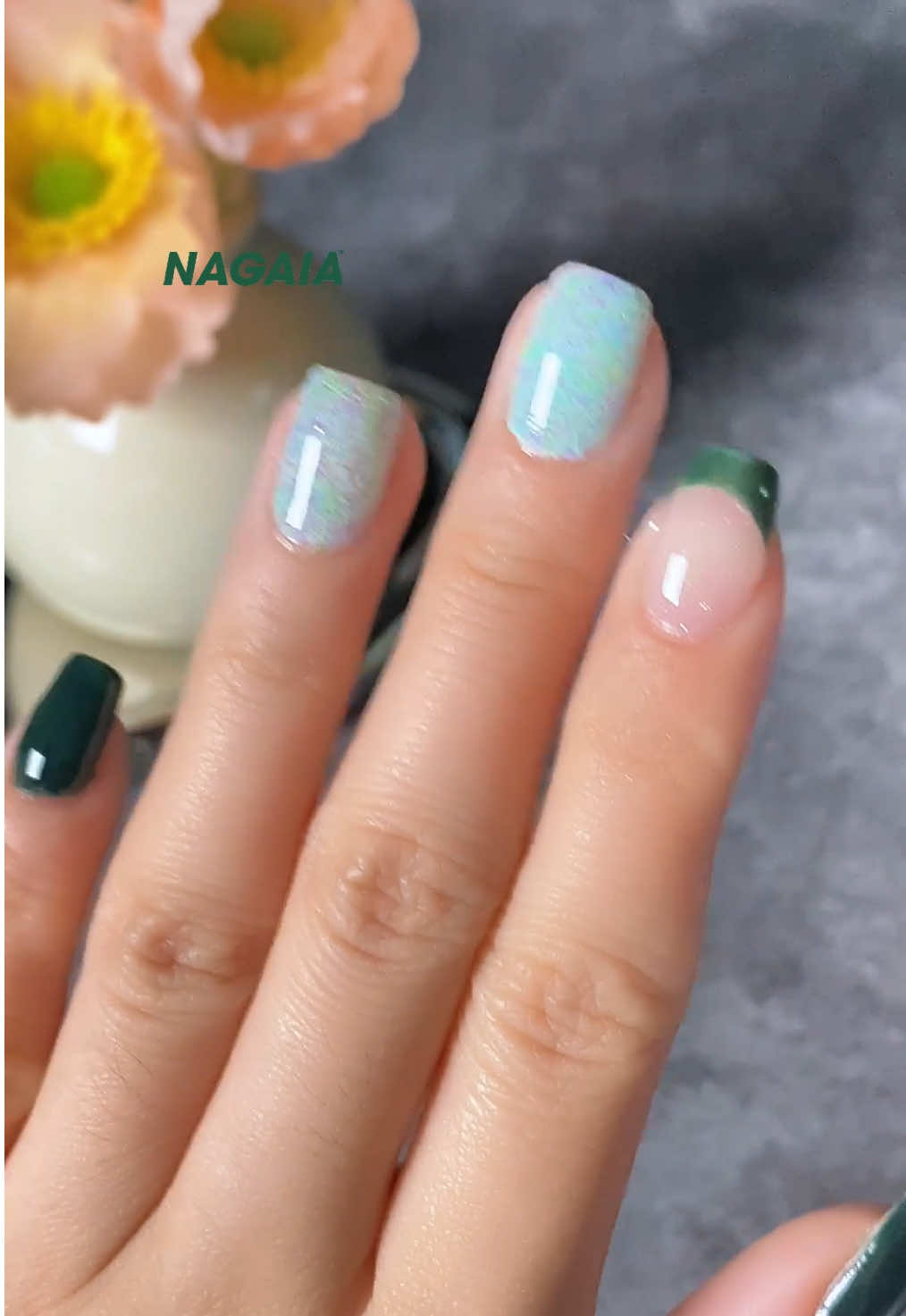 Dark Oasis Green French Tip 💅✨ Made A Combo With A Blend Of Lime Green, Lavender and soft Aqua Matte Dots 🌊👉 Simple Yet Absolute Gorgeous Home Salon Dip Nails Inspo 🙋‍♀️💕 #dippowder #frenchnails #frenchtipnails #greennails #nudenails 