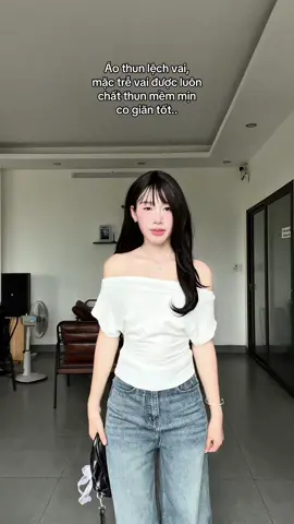 Áo thun trễ vai cộc tay 😙🎀 #xuhuong #review #fyp #aothun #aotrevai 