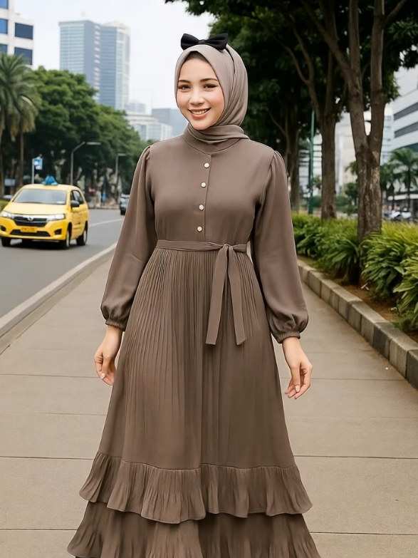 KSB Gamis Elegan Simple Mewah Fashion Muslim Gamis Plisket Susun 3 Dress Mewah Pakaian Wanita Dewasa #gamis #fyp #trending #fypシ゚ #promoguncang88 