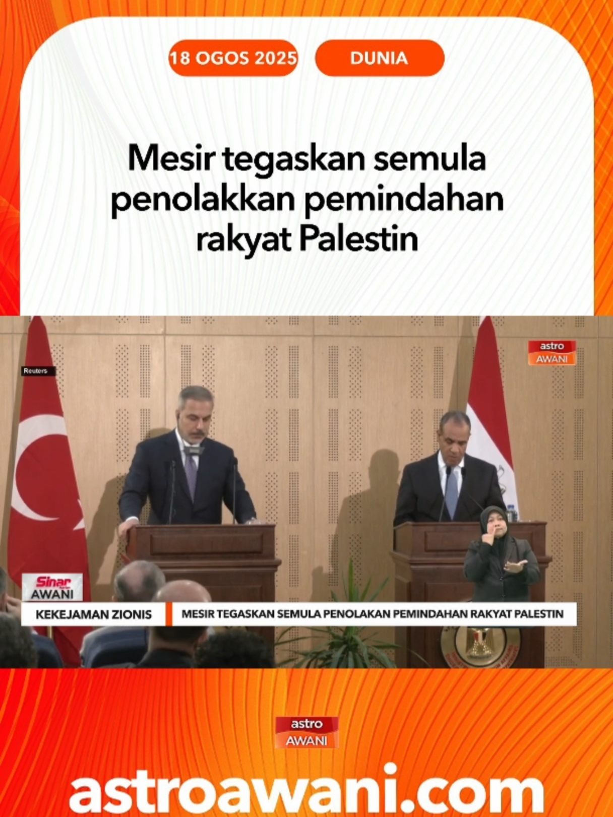 Mesir tegaskan penolakan mutlak terhadap sebarang rancangan pemindahan rakyat Palestin dari Gaza atau Tebing Barat, dan anggap ia sebagai jenayah perang serta pembersihan etnik yang melanggar undang-undang antarabangsa. #AWANI745 #AWANInews
