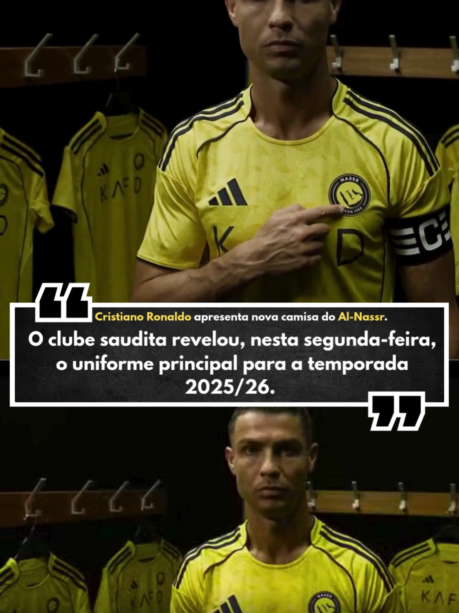 CRISTIANO RONALDO APRESENTA NOVO UNIFORME DO AL-NASSR. #cristianoronaldo #alnassr #futebol