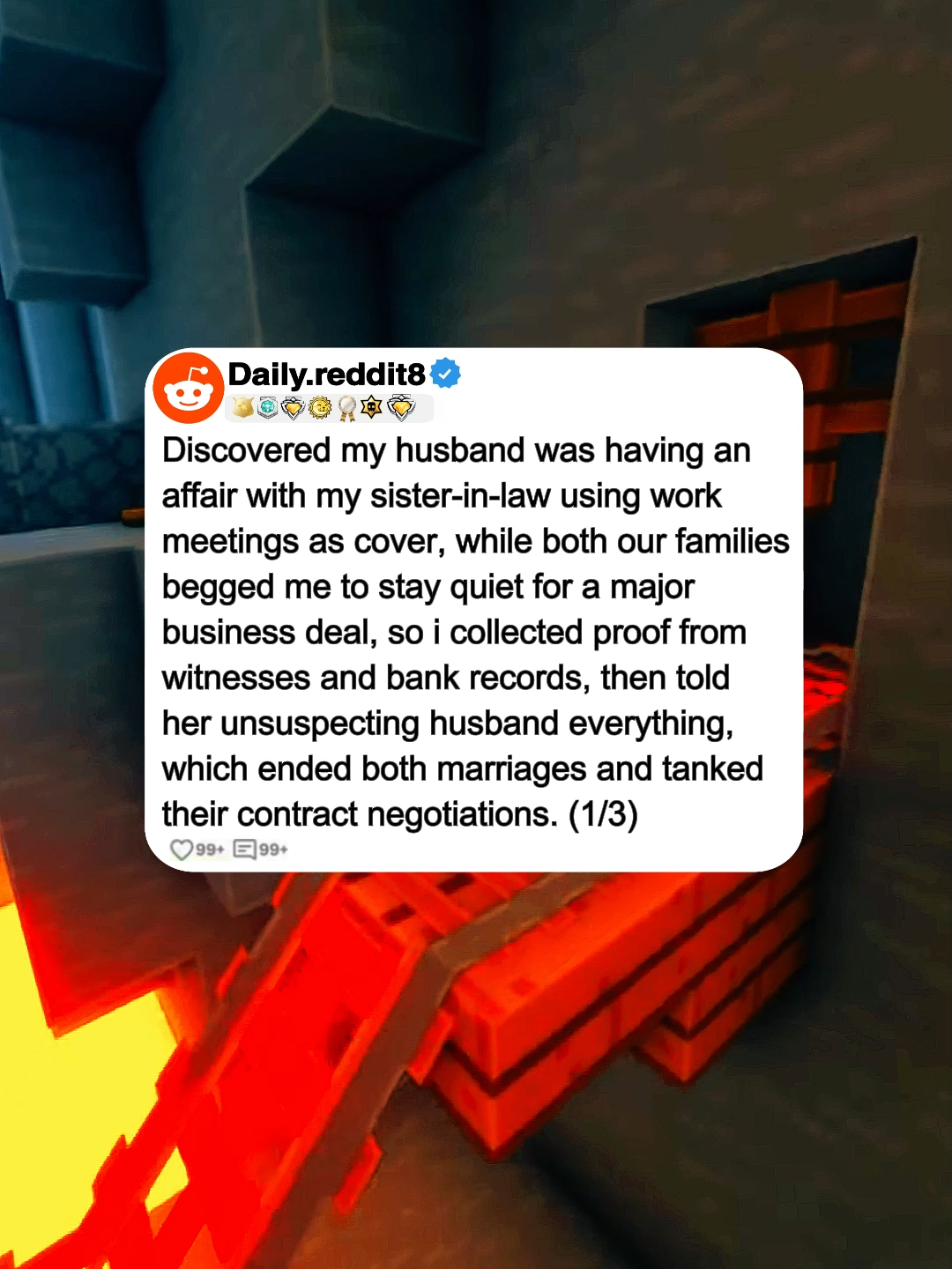Discovered my husband was having an affair with my sister-in-law using work meetings as cover, while both our families begged me to stay quiet for a major business deal, so I collected proof from witnesses and bank records, then told her unsuspecting husband everything, which ended both marriages and tanked their contract negotiations. (1/3) #minecraftparkour #reddit #redditstories