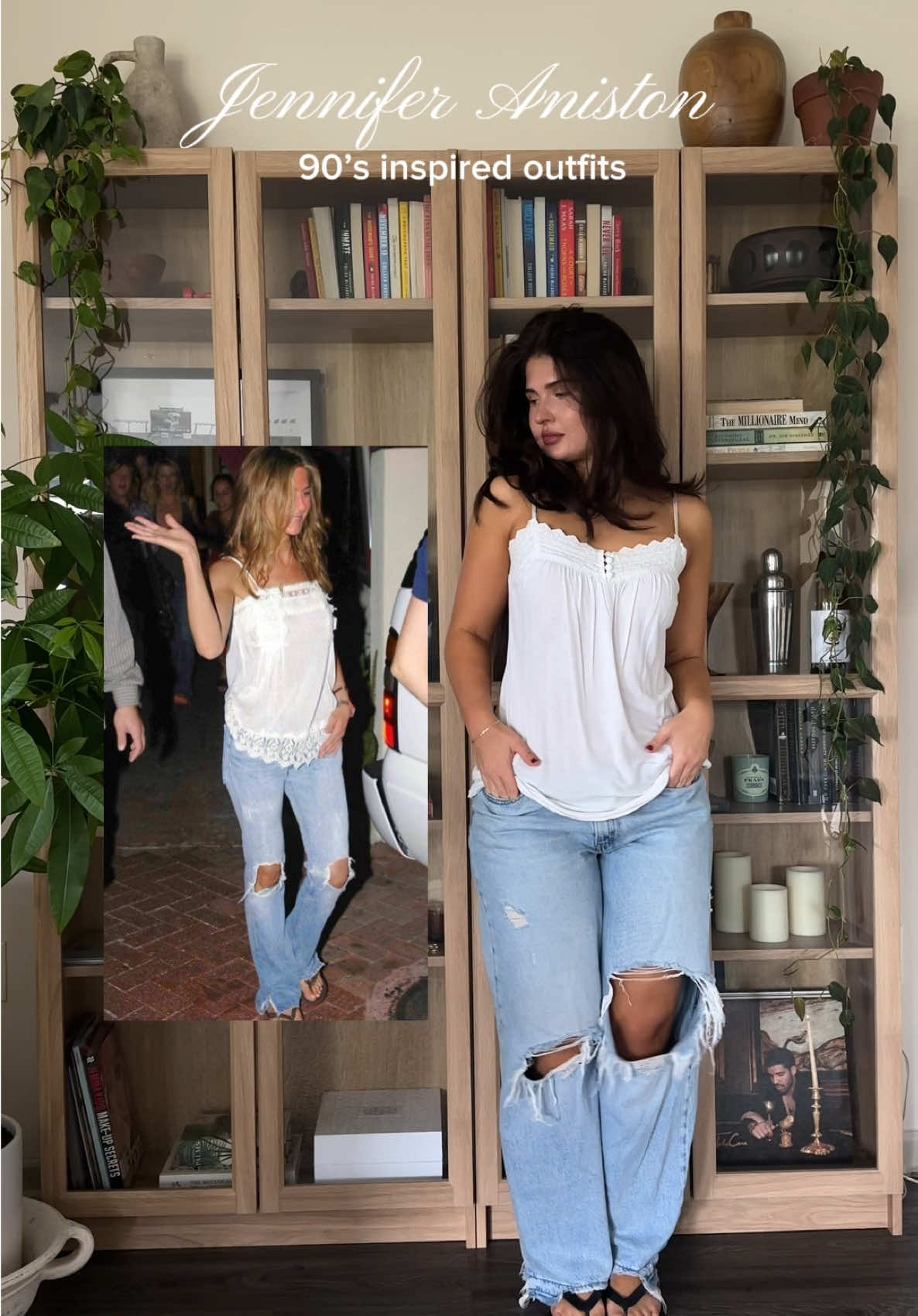 Jennifer Aniston 90’s inspired outfits 🤎  Outfit one Thrifted top  @Levi’s baggy dad jean  @J.Crew flip flops  Outfit two  @Klassy Network tank  @Banana Republic pants  @Dolce Vita Footwear shoes  Outfit three  @frankiesbikinis tank  @Ardene jeans  @BIRKENSTOCK shoes  #jenniferanistonfashion #jenniferanistonoutfits #90sfashion #90soutfit #recreatingpinterestoutfits 