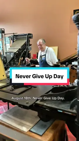 August 18th is World Never Give Up Day! This is a day for cultivating a mindset of self determination.  For today, Howard letterpress printed the most uninspiring cut from our print shop exhibit. This solid lead alloy cut states “It can’t be done!” next to a very grumpy looking face. This is from the Stockton High School Print Shop Collection. This was printed with green rubber base ink using our Washington hand press.  #SacHistoryMuseum #museum #inspirational #history #sactiktok 