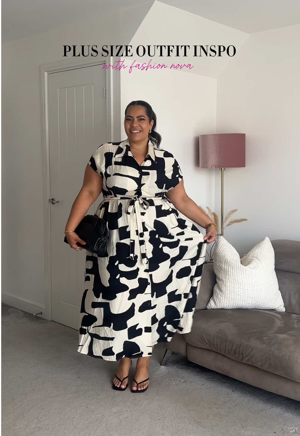 ad | @FashionNovaCURVE it’s giving rich aunty vibes and I’m alllll the way here for it🥂✨ 🔎all about the angles shirt midi dress 🔎effortless touch faux leather clutch 🔎ayla thong mules#plussizeoutfit #plussizestyle #plussizefashion 