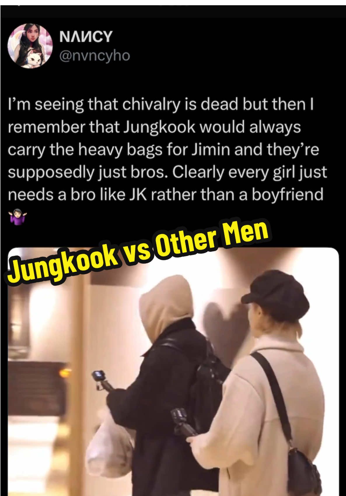 Jungkook vs All These Other Men😭 They say chivalry is dead but Jungkook drives for Jimin, carries all the heavy bags, and even cooks for Jimin. JK is not just a green flag, he’s a whole forest 🥺🌳 💚 #jungkook #jk #jimin #jikook #kookmin 