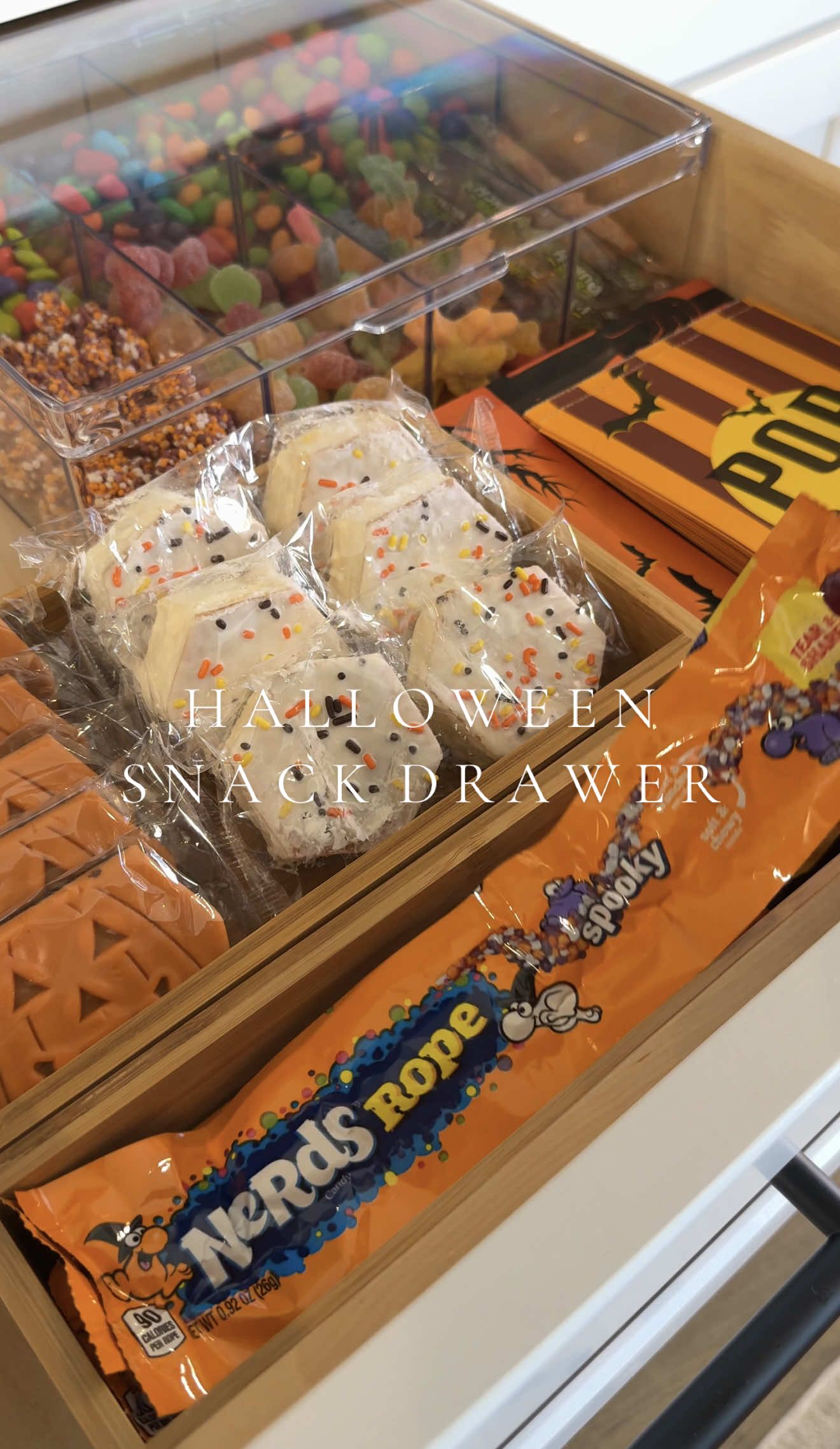 Halloween snack drawer restock 🎃🍭👻🍿 #asmr #restock #halloween #snacks #organizedhome 
