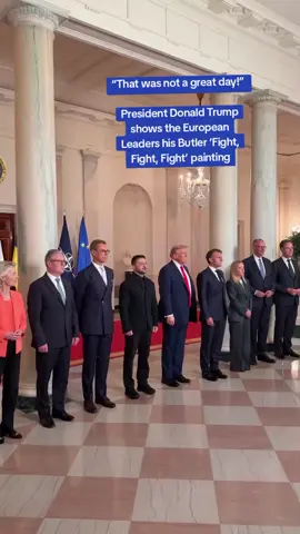 “That was not a great day!”  President #DonaldTrump shows the European Leaders his Butler ‘Fight, Fight, Fight’ painting