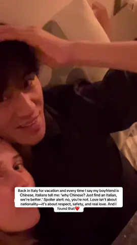 So I told my Italian friends’ parents that I live in China with my boyfriend. Their reaction? ‘Why Chinese? Find Italian, they’re better.’ Excuse me? I don’t need ‘better’—I already have the best. #interracialcouple #china #couple #relatable 