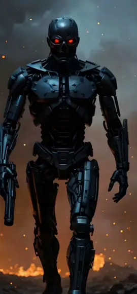 Terminator advances from the shadows, eyes glowing red with unstoppable fury. Each step echoes revenge  as it closes in with a weapon locked on its target. #terminator #terminator2 #robot #future #illback 