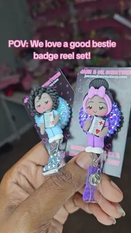 We love a good set! And are you even a good friend if you don't get your bestie one, too? 😂😂😂 Add some sparkle ✨️ to your scrubs by shopping jazzandcocreations.com 🛍  #Nursingschool #badgereels #nursingtiktok #nurselife #registerednurse 