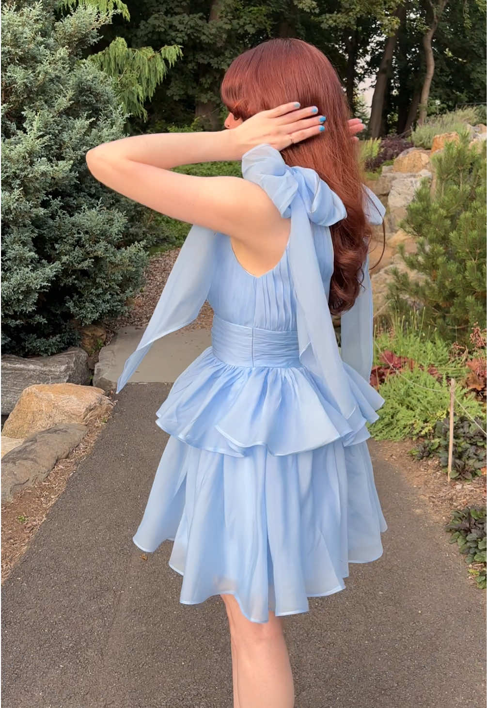 One of my new favorite dresses 🩵🧚‍♀️  #gardenfairy #whimsical #dresses #27dresses #summerdress #weddingguestdress #flowydress #twirlingdress #bluedress #babyblue #thedress 