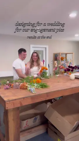 Gabriel has helped me with over 20+ weddings now and we wanted our engagement photos to be unique so I asked @angelinaloreta if she’d take pics of us designing for a wedding and this magic happened🥲🥹 #florist #wedding #engaged #weddingflorist #2026bride 