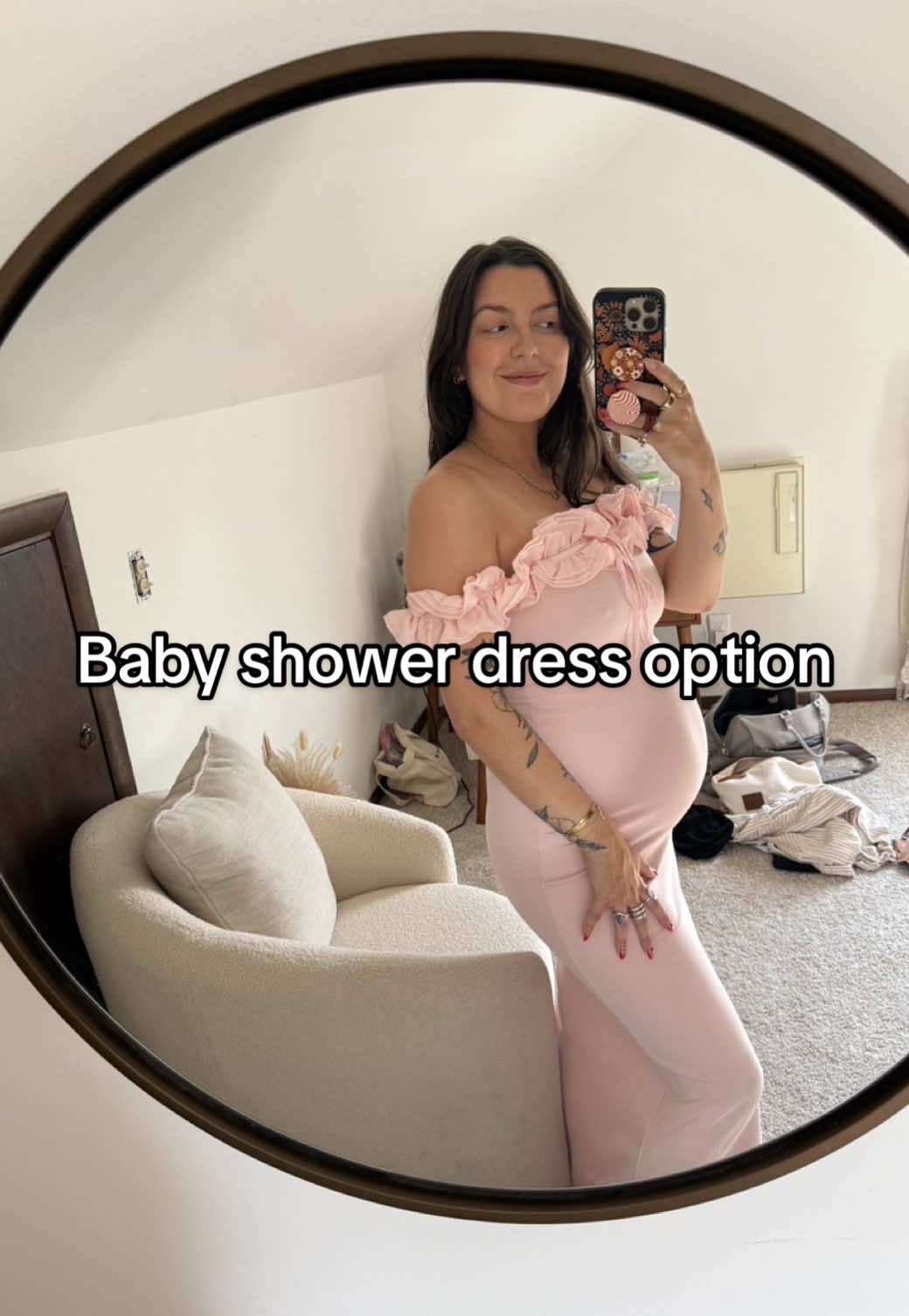 #greenscreen what do we think? 😅 do I go for it even with the sleeve sitch?  #babyshowerdress #babyshower #27weekspregnant 