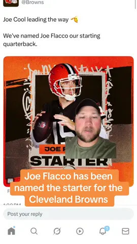 The @Cleveland Browns have named Joe Flacco the Week 1 starter. This comes to no surprise as he is undoubtedly the best option on this team right now. @NFL #cleveland #browns #nfl #fyp #football