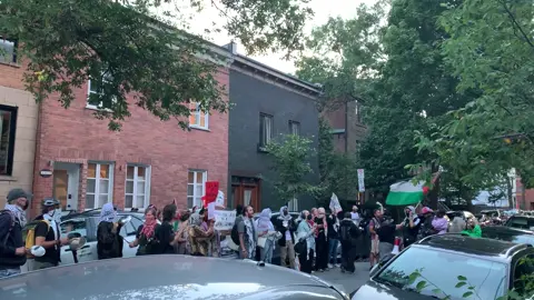 30 rallying in front of Genocide Joly’s house tonight chanting “Joly Joly you can’t hide, you support a genocide” & “Israel terroriste, Melanie complice”