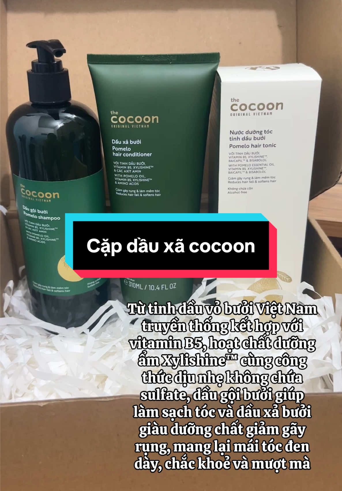 Combo gội xả bưởi không sulfate giảm gãy rụng tóc Cocoon - tặng tinh dầu dưỡng tóc #cocoon #cocoonvietnam #daugoixa #xuhuong #viral 