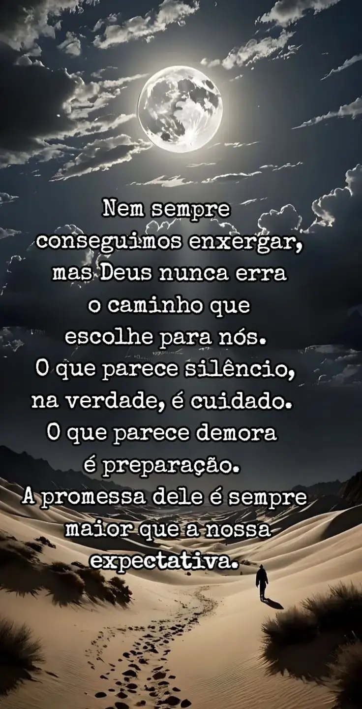 Nem sempre conseguimos enxergar, mas Deus nunca erra o caminho que escolhe para nós.  O que parece silêncio, na verdade, é cuidado. O que parece demora é preparação. A promessa dele é sempre maior que a nossa expectativa. #fé #gospel 