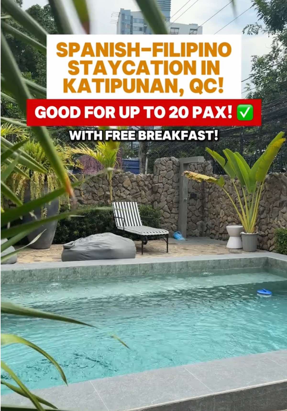 Looking for a staycation in QC na pang pamilya? That can accommodate upto 20 pax with free breakfast? Check out Casa Katipunan a spanish-filipino ancestral home with modern twist  May 5 luxury spacious rooms sila and each room is for 4-6 pax. @casakatipunan  #staycation #CasaKatipunan #Vacation #Pool #Summer