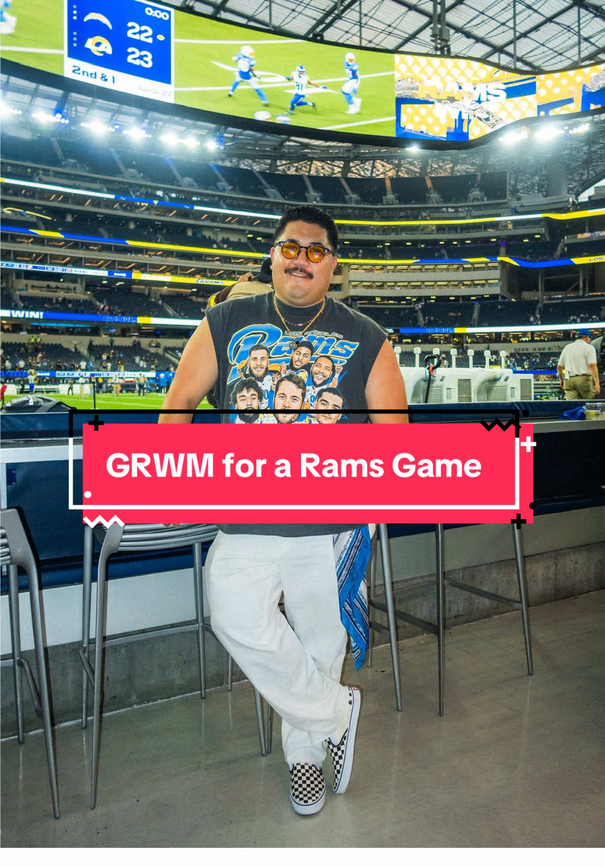 Football is back!! Got to catch an incredible pre seasons @rams game with the @baxterofca team this weekend and it was absolutely electric! Great way to start the season... 🎥 Pants: @UNIQLO USA  Shirt: @GAME CHANGERS  Shoes: @Vans  Sunglasses: @pocketsquareclothing  Watch: @OMEGA  Chains: @thecorcollection  | | #fyp #menswear #fashiontiktok #ramshouse #GRWM 