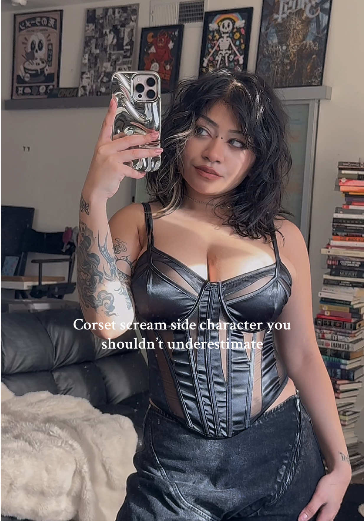 Why does it scream “anime armor” top tho? I honestly love wearing corset or small shirt with big cargo pants. . . . . #corsettop #altfashion #darkaesthetic #tiktokshopcreatorpicks #streetwear 
