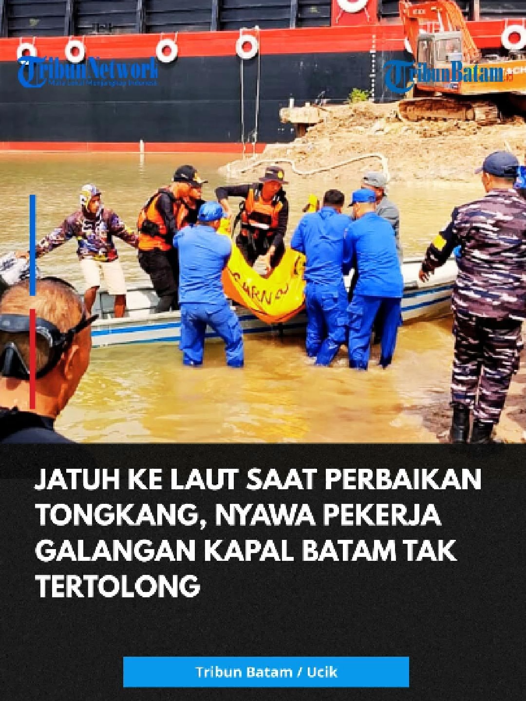 Jasad seorang pria di Batam diduga pekerja galangan kapal PT Lestari Ocean Indonesia, Sagulung, ditemukan pada Selasa (19/8/2025) pagi. Tim gabungan pencarian menemukan jasad pria itu mengapung tak jauh dari titik lokasi dugaan jatuh saat perbaikan tongkang, di perairan Dapur 12. Korban ditemukan dalam kondisi meninggal dunia. Hal itu dibenarkan oleh Dantim Pos Basarnas Kota Batam, Dedius saat dikonfirmasi.  