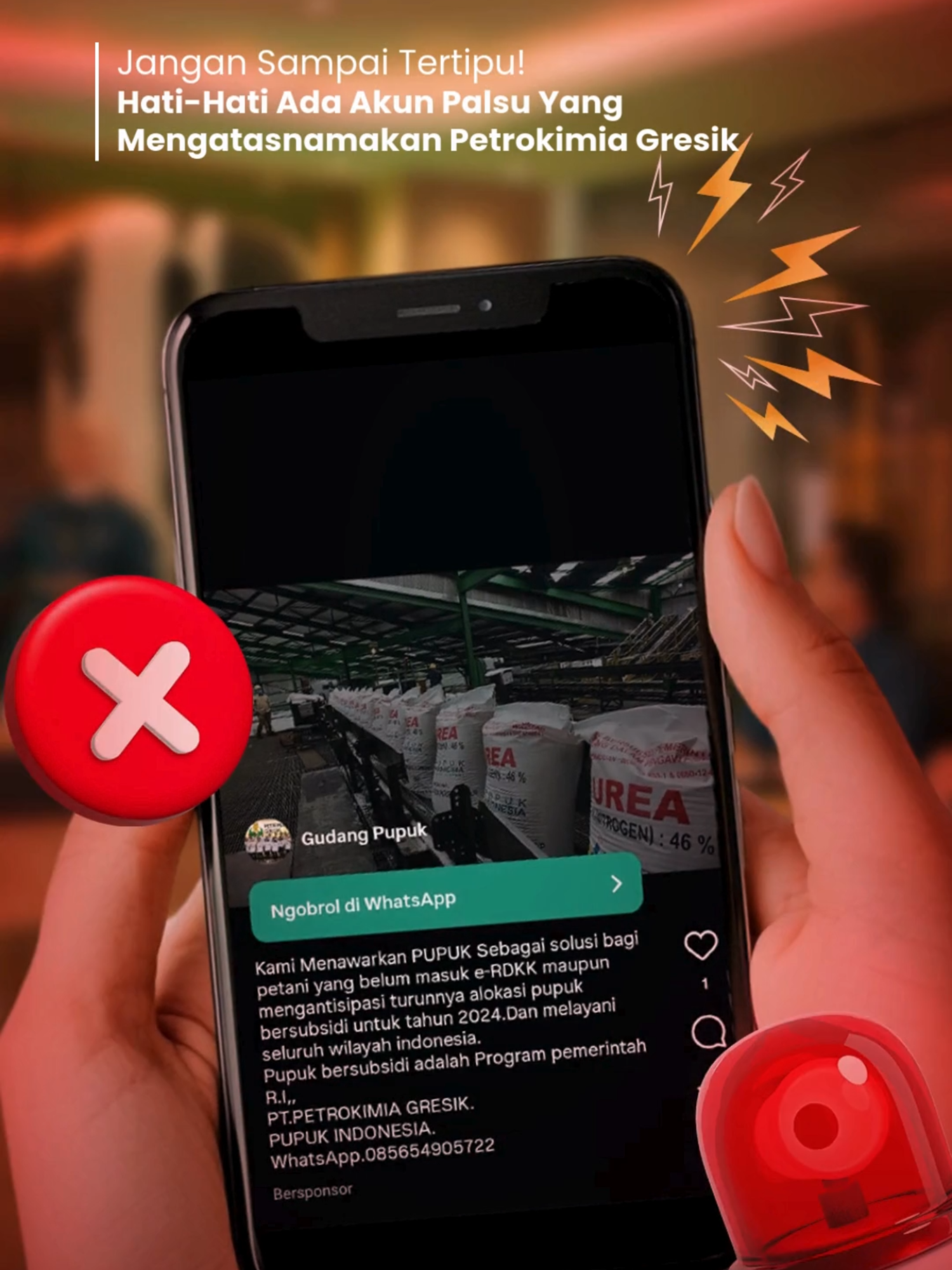 Hati-hati Akun Palsu, Sahabat! 🚨🚨 Sahabat, belakangan ini muncul lagi akun palsu yang mengatasnamakan Petrokimia Gresik nih Sahabat! Dan bahkan sampai ada link ke WhatsApp nya juga😨😱 Ingat ya, Sahabat! Ini sama sekali bukan akun resmi milik kami dan juga tidak dikelola oleh tim Petrokimia Gresik maupun Pupuk Indonesia ya!! PetroMin khawatir informasi yang disebarkan oleh oknum tak bertanggung jawab bisa menimbulkan miskomunikasi atau bahkan menyesatkan😱 Serta ingat selalu pupuk subsidi hanya bisa ditebus oleh petani yang memenuhi syarat di kios resmi Pupuk Indonesia dengan harga yang sudah ditentukan! Jadi, kalau Sahabat melihat akun lain yang mencurigakan, jangan ragu untuk langsung dilaporkan yaa! ✨🙏 #PetrokimiaGresik #SolusiAgroindustri #RiseForward #WaspadaAkunPalsu #PenipuanAkunPalsu