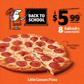 [English Below] ថាមិចClassic Pizza ត្រឹមតែ$5.99? សម្រាប់ភីហ្សា8ចំណិតធំៗ? 😱 អត់គួរអោយជឿក៏ត្រូវតែជឿដែរ ព្រោះតែPromotionនេះសម្រាប់លើទឹកចិត្តអូនសិស្ស និស្សិតទាំងអស់ដែលខិតខំសិក្សា!!! 🎒+ 💪🏻 = 🍕 ចឹងពេលមកញុំាភីហ្សា ភីហ្សាកុំភ្លេចយកកាតសិស្សមកផងណា 🪪🧡 Only $5.99 for classic pizza? and 8 LARGE slices pizza? 😱 It's unbelievable, but you have to believe it, because this promotion is for all students who have been study hard!!! 🎒+ 💪🏻 = 🍕 So when you come to eat pizza pizza, don't forget to bring your student card. 🪪🧡 𝗣𝗜𝗭𝗭𝗔! 𝗣𝗜𝗭𝗭𝗔! ✨ 🕘 Mon-Sun: 10AM-10PM 📍ទីតាំងទី1 នៅជិតសាលពិព័រណ៏កោះពេជ្រ 📞លេខទូរស័ព្ទ +85523860220 | +855962183339 📍ទីតាំងទី2 នៅជិតផ្សារស្ទឹងមានជ័យថ្មី 📞លេខទូរស័ព្ទ +85523238560 | +85516566599 📍ទីតាំងទី3​ ខាងមុខផ្សារម៉ាក្រូសែនសុខ 📞លេខទូរស័ព្ទ +85523230120 | +85589422946 📱Our Telegram Channel: https://t.me/+Bv50Nev0acs0OTc #LittleCaesarsPizzaCambodia #HotNReady #pizzapizzapizza 