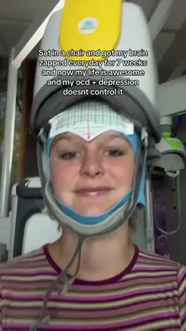EDIT: EVERYONE THIS IS CALLED TMS. It is absolutely NOT ect or a lobotomy. I used the word “zapped” just to be silly. There are no shocks and it’s done through magnetic pulses. PLEASE do your research or ask questions before being mean💜💜💜  Best thing i ever did!!! #tms #ocd #depression #scienceiscool #treatment #mentalhealthmatters 