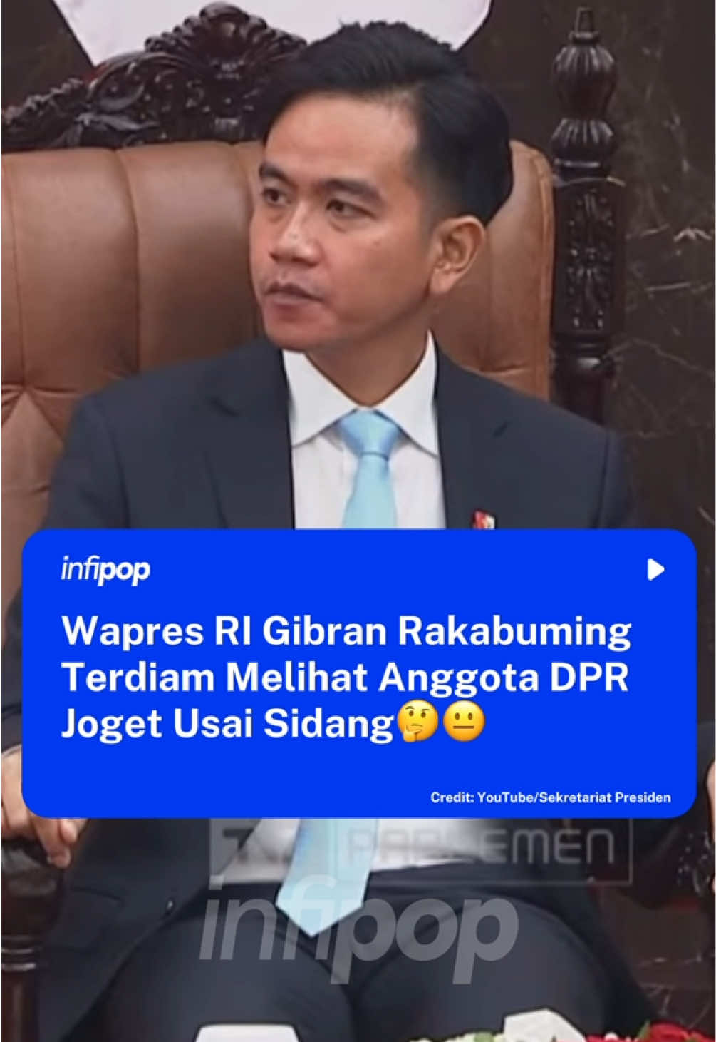 Wakil Presiden Gibran Rakabuming Raka terlihat terdiam saat menyaksikan sejumlah anggota DPR RI secara tiba-tiba berjoget seusai Sidang Tahunan MPR bersama DPR-DPD di Kompleks Parlemen, Senayan, Jakarta, Jumat (15/8/2025). Para legislator tampak bergoyang mengikuti alunan lagu Sajojo dan Fa Mi Re. Sementara itu, ekspresi Gibran yang hanya menatap tanpa memberikan komentar menjadi sorotan publik dan dianggap mencerminkan rasa heran masyarakat. #fyp #gibranrakabuming #DPRRI #sidangtahunanmprdpr #viral 