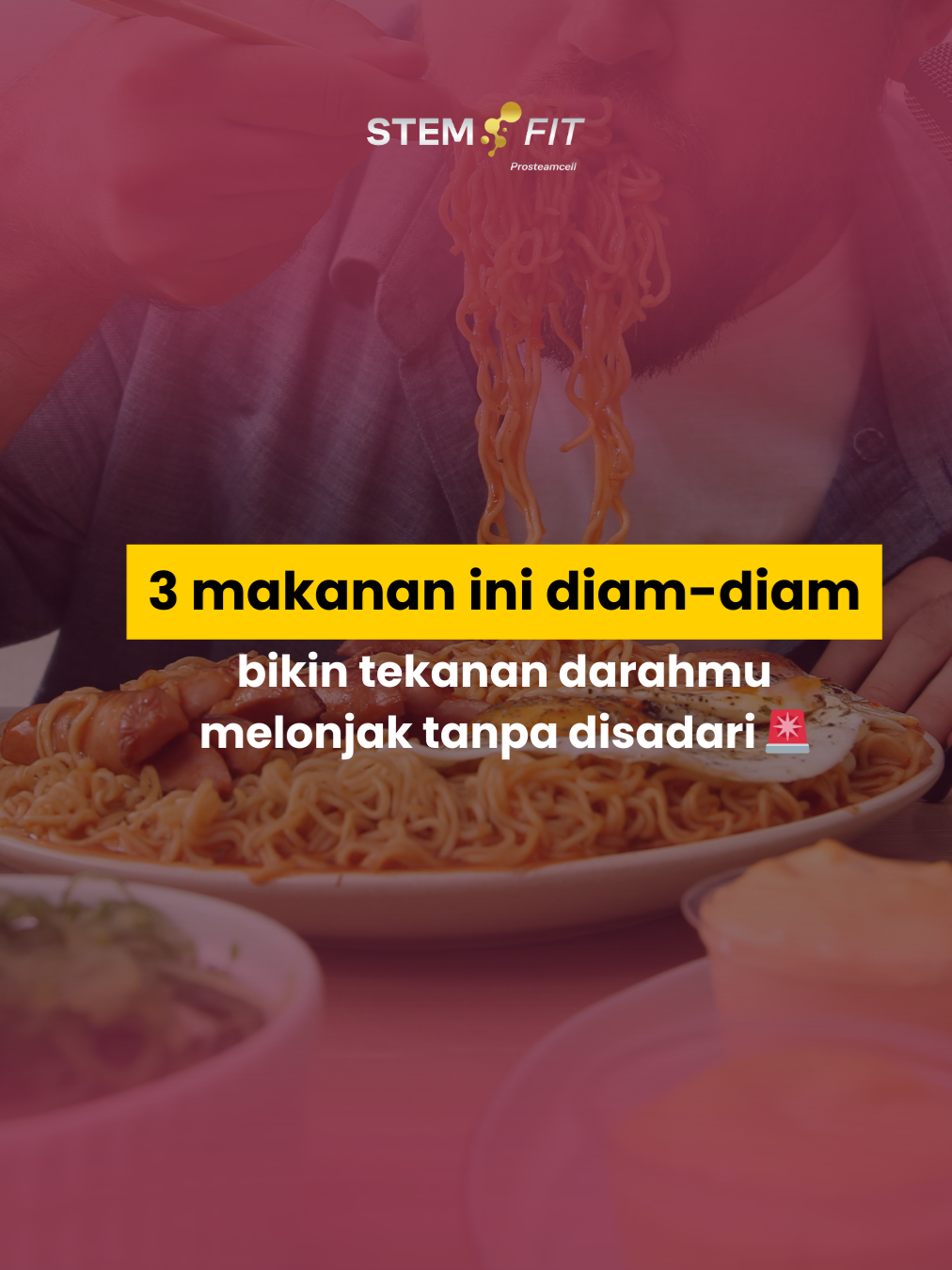 ⚠️ Waspada! Ternyata 3 makanan ini bisa bikin tekanan darah cepat naik 🚨 1️⃣ Makanan tinggi garam (fast food, mie instan) 2️⃣ Daging olahan (sosis, nugget, kornet) 3️⃣ Minuman manis & bersoda Kurangi konsumsi mulai sekarang biar jantung & pembuluh darah tetap sehat 💚 #Hipertensi #Kesehatan #Stemfit #PolaHidupSehat