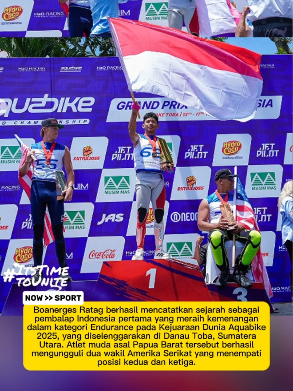 Pembalap Jetski Indonesia, Boanerges Ratag menyebut kemenangan pada Aquabike World Championship di Kabupaten Toba, Sumatera Utara merupakan hadiah untuk memperingati HUT ke-80 RI. 