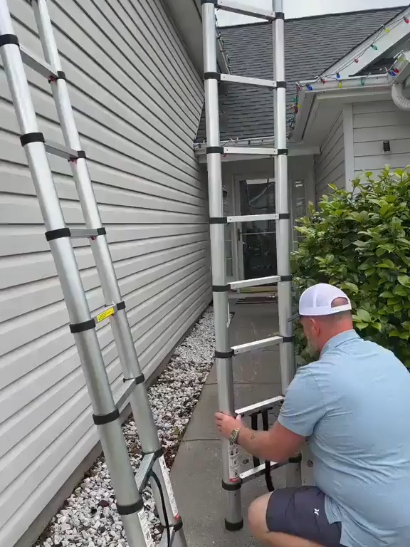 BOWEITI Extendable Ladder 12.5 Feet, Extended Step Ladder One-Touch Extension, Collapsible Ladder Slow-Down Design for Home RV Attic, Stainless Steel, Maximum Load Capacity 330 lbs.#fypシ #foryou