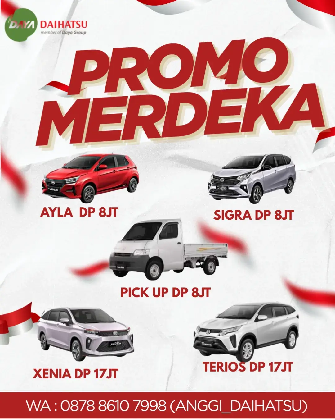 Untuk info Promo dan Pelayanan mobil Daihatsu, bisa Hubungi ⬇️ 👩🏼 Anggita 📱 087886107998 (WA/Telp) ⌨️ IG : Mobildaihatsu.murah 🏢 Daya Daihatsu Greenlake       City      PT Daya Adicipta Wihaya      Ruko Centra Niaga Blok D       No. 1      Greenlake city - Cengkareng #promo #merdeka #daihatsu #jakarta #tangerang 