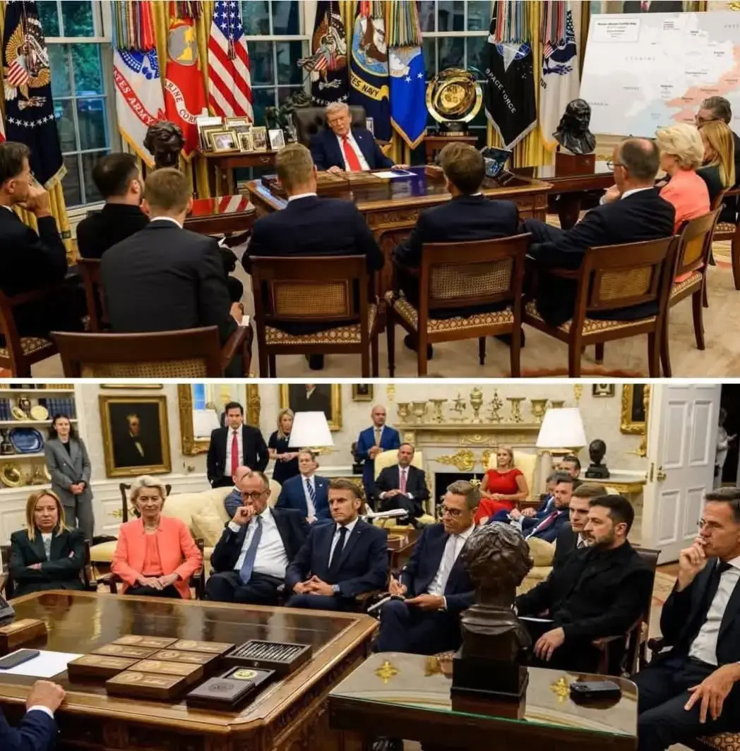 La mise en scène saute aux yeux. Donald Trump, seul derrière son large bureau, trône comme un maître de cérémonie. Face à lui, serrés les uns contre les autres, les dirigeants européens patientent sagement, assis comme une classe d’élèves attendant la parole du professeur. Macron, Meloni, von der Leyen et les autres n’apparaissent pas comme des homologues venus discuter d’égal à égal, mais comme des auditeurs contraints d’écouter le discours magistral de l’homme fort de Washington. #france #europe #pourtoi #ukraine #macron 