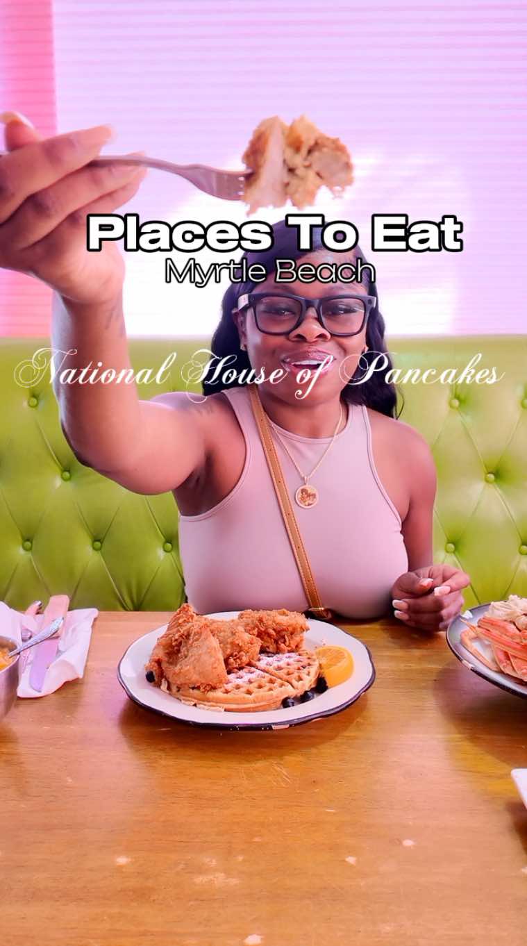 Chicken & waffles + juicy crabs = brunch done RIGHT 🧇🍗🦀👏🏽  @NATIONAL HOUSE OF PANCAKES  is the go to breakfast spot in Myrtle Beach! Open 7 days a week, 6am everyday😋 📍 211 North Kings Hwy Myrtle Beach, SC #tempestroshelle #brunchspots #breakfast #myrtlebeach #myrtlebeachfood 