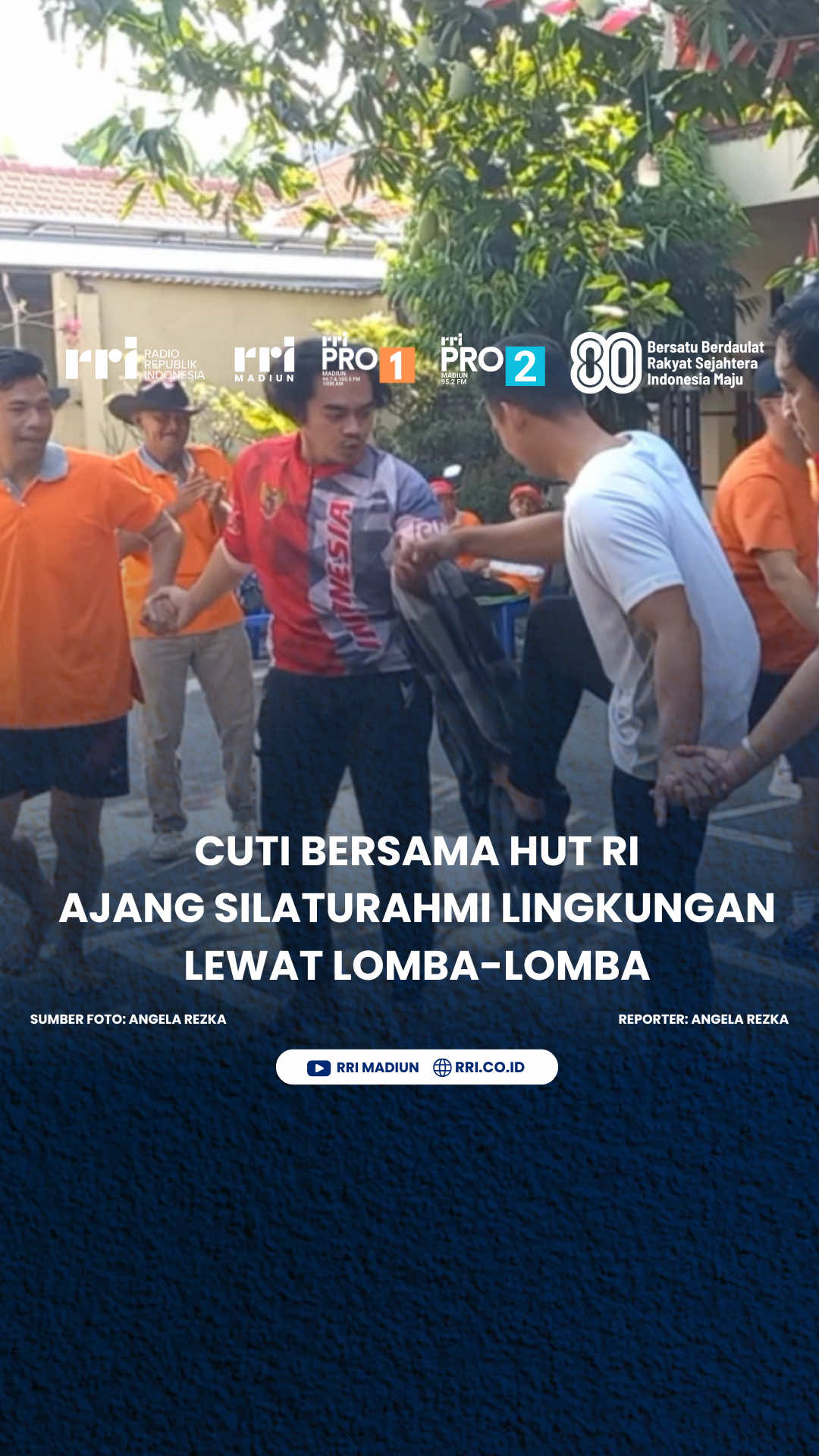 Warga Manfaatkan Cuti Bersama untuk Perlombaan HUT RI KBRN, Madiun: Warga RT 55 RW 18, Lingkungan Panorama, Kecamatan Pandean, Kota Madiun memanfaatkan libur tanggal 18 Agustus tahun ini untuk menggelar perlombaan dalam rangka HUT Kemerdekaan RI yang ke-80. Perlombaan tersebut diikuti oleh seluruh warga lingkungan Panorama untuk menyemarakkan suasana kemerdekaan. Acara dimulai sejak pagi hari dengan senam bersama, kemudian dilanjutkan dengan jalan sehat yang diikuti oleh semua warga, mulai dari anak-anak, para remaja, hingga orang tua. Acara peringatan ini pun semakin semarak dengan pembagian kupon hadiah yang telah disiapkan oleh panitia. Baca selengkapnya di rri.co.id #DirgahayuIndonesia #rri #rricoid #rrinews #rridigital #rrimadiun 