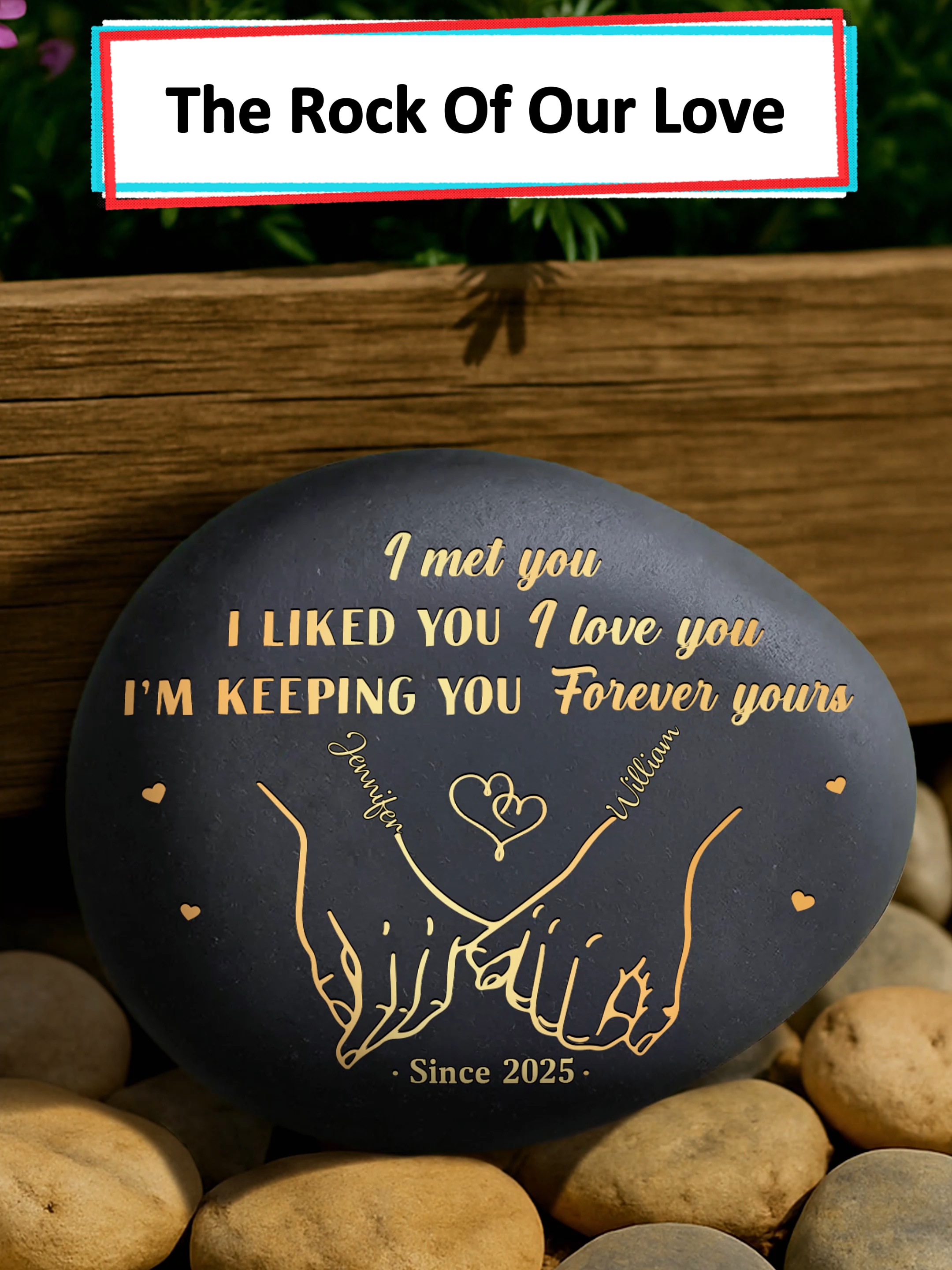 This printed rock carries our names, set in stone like our love 💖 #wanderprints #personalized #gifts #giftforcouple #couplegoals