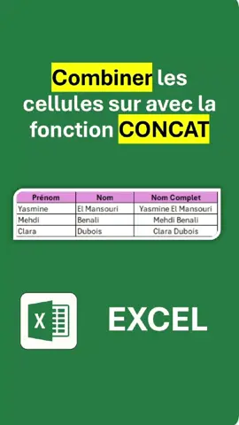 Comment Utiliser la fonction Concat() sur Excel. #excel #exceltips #lacademiedigital #france🇫🇷 #formationexcel 