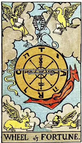 ☸️Kader Çarkı, tarot destesinin en büyülü ve en kaçınılmaz kartlarından biridir. Onu gördüğümüzde evrenin görünmez döngülerini, değişimin kaçınılmazlığını ve yazgının gizemli işleyişini hatırlarız. Kartın merkezinde dönen büyük bir çark bulunur; bu çark hayatın daima hareket halinde olduğunu, hiçbir şeyin sabit kalmadığını, inişlerin ve çıkışların evrensel bir düzenin parçası olduğunu anlatır. Çarkın üzerinde ve çevresinde çeşitli semboller yer alır: köşelerde İncil’in dört figürü  aslan, boğa, kartal ve insan sabırla kitaplarını okur; bunlar dört elementi (ateş, toprak, hava, su) ve sabit burçları (Aslan, Boğa, Akrep, Kova) temsil eder. Onların bilgeliği, değişim ortasında bile evrenin yasalarının sağlam ve değişmez olduğuna işaret eder. Çarkın yanlarında yükselen ve düşen figürler, yaşamın döngüsünü simgeler: Yukarı çıkan Hermes’in yılanı, bilgeliğe ve öğrenmeye yönelişi; aşağı inen Set benzeri figür, düşüşleri ve sınavları anlatır. En tepede ise sfenks oturur  bilgelik, sırların koruyucusu ve kaderin çözülemeyen bilmecesidir. Onun elindeki kılıç, hakikati ve dengeyi vurgular: değişim ne getirirse getirsin, evrensel adaletin terazisi şaşmaz. Sembollerin dili burada çok güçlüdür. Çarkın kendisi zamanın akışını ve yaşamın devinimini gösterir; hiçbir şey kalıcı değildir, her şey dönüşür. Dışarıda duran kitap okuyan varlıklar, bu değişimin ortasında kalıcı olanın ilahi bilgi ve ruhsal yasalar olduğunu hatırlatır. Sfenks, “görünmeyeni kavrayabilmek için sabırlı ol” der. Yılan, sürekli inişleri ve dünyevi sınavları anlatırken; yükselen figür, gelişim ve ilerlemenin kaçınılmaz olduğunu fısıldar. Numerolojik olarak 10 sayısı tamamlanma, bir döngünün sonu ve yeni bir başlangıcın eşiği anlamına gelir. Bu, kapanış ve yeniden doğuşun bir arada yaşandığını gösterir. Astrolojik olarak bu kart, Jüpiter ile ilişkilidir; genişleme, şans, fırsat ve kaderin büyük dönemeçlerini işaret eder. Jüpiter’in enerjisi bazen beklenmedik sürprizler, bazen de uzun süredir hak edilen armağanlar şeklinde karşımıza çıkar. Mitolojik açıdan, Kader Çarkı, antik Yunan’daki Moiralar’ı, yani kaderi dokuyan üç tanrıçayı hatırlatır. Onlar insanın yaşam ipliğini örer, ölçer ve keser. Bu kartı gördüğümüzde, aslında bireysel kontrolümüzün ötesinde işleyen evrensel bir planın varlığını hissederiz. Aynı zamanda Hinduizm’deki samsara döngüsünü  ölüm ve yeniden doğumun sonsuz çarkını da çağrıştırır. Ruhsal olarak Kader Çarkı, teslimiyet ve farkındalık dersi verir. Değişimi durduramazsın, ama onun içindeki anlamı kavrayabilirsin. Şansın sana gülümsediği bir döneme giriyor olabilirsin ya da belki de inişli bir sürecin içindesin. Ancak unutma: her iniş, yeni bir yükselişin başlangıcıdır. Bu kart, evrenin seni doğru zamana, doğru yere yönlendirdiğinin göstergesidir. 💖Beğenip takip etmeyi unutma! #kaderçarkı #kaderçarkıtarot #tarot #tarotok #keşfet