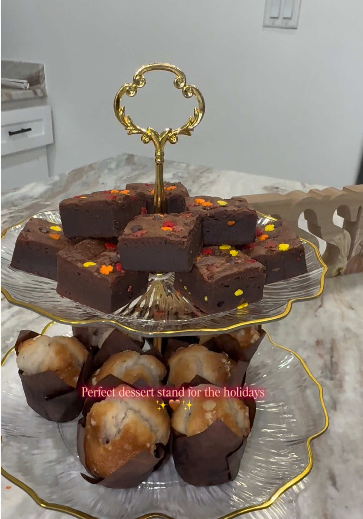 Presentation is everything at family gatherings during the holidays 🥰 #dessertstand #holidaydecor #HolidayTreats #desserttable #tieredtraydecor 