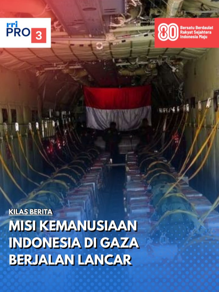 Bantuan kemanusiaan Indonesia kembali tiba untuk rakyat Gaza. Melalui Satgas Garuda Merah Putih-II, pesawat C-130J Super Hercules TNI AU mendarat dengan selamat di Amman, Yordania. Dukungan penuh juga diberikan langsung oleh Dubes RI untuk Yordania dan Palestina, Ade Padmo Sarwono, kepada para personel yang bertugas. Indonesia konsisten menjaga amanat perdamaian dan menjunjung tinggi nilai kemanusiaan. Tonton video selengkapnya! Klik rri.co.id untuk informasi lebih lanjut. Dengarkan siaran RRI dan dapatkan berita terkini dengan download aplikasi RRI Digital di App Store dan Google Play. #RRI #RRIdigital #RRInews #RRIPrograma3 #Pro3RRI #PusatPemberitaan #RadioRepublikIndonesia #KitaIndonesiaRRI #MisiKemanusiaan #GarudaMerahPutih #SolidaritasTanpaBatas #IndonesiaUntukGaza