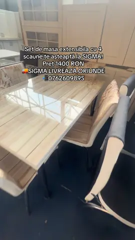 Set de masa extensibila cu 4 scaune te așteaptă la SIGMA! MASA DIN MDF CU STICLA picioare cromate   SCAUNE TAPITATE CU Piele ecologica DIMENSIUNI Masa Lungime 110 cm Latime 70 cm  Grosime blat 2 cm Pret set: 1400 RON ✅DE LA SIGMA POȚI CUMPARA ORICE IN RATE CU BULETINUL DIRECT DIN MAGAZIN SAU CU CARDURI DE CUMPĂRĂTURI!✅ 🚚SIGMA LIVREAZĂ ORIUNDE!🚚 📲0762609895 Te așteptăm la SIGMA 📍in Alexandria, Strada București numărul 190  În intervalele orare: Luni-Vineri: 08:00-17:30 Sambata: 08:00-13:30 #electricitate #electric #mobilitate #mobilitateelectrica #laSIGMA                             🚚SIGMA LIVREAZA ORIUNDE 🚚 📲⁨0762 609 895⁩ ✅CUMPERI IN RATE✅