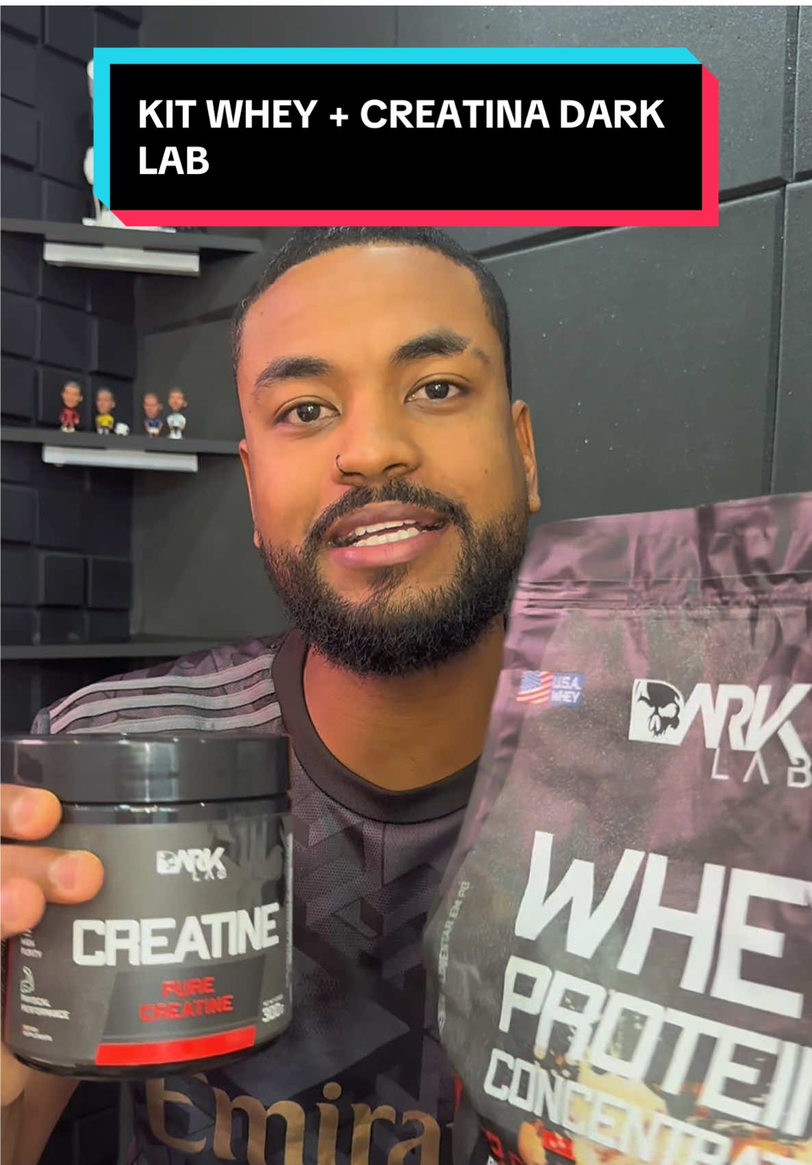 Kit Whey Protein One Refil 900g + Creatina Monohidratada Pura 300g - Dark Lab ______ #darklab #wheyprotein #creatina #suplementos #academia 
