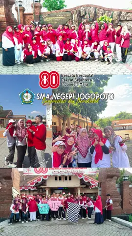 SEMARAK JALAN SEHAT DAN LOMBA AGUSTUSAN, MEMPERINGATI HUT RI KE-80 Selasa, 19 Agustus 2025 SMAN Jogoroto mengadakan Jalan Sehat dan Lomba Agustusan dalam rangka memeriahkan HUT RI ke-80. Diawali apel pembukaan dan jalan sehat yang diikuti oleh guru, karyawan dan seluruh murid. Kegiatan ini agenda rutin yang diadakan oleh OSIS setiap tahunnya, hal ini untuk mengingatkan sejarah kemerdekaan, menghargai jasa pahlawan yang telah gugur demi kemerdekaan, serta membangkitkan kembali semangat nasionalisme. Lomba yang dilaksanakan di SMAN Jogoroto adalah: 1.	Jalan Sehat Berhadia – Semua Warga SMANJOJO 2.	Lomba Estafet Sarung – Guru dan Tendik 3.	Lomba Estafet Kelereng – Guru dan Tendik 4.	Lomba Memondahkan Karet – Guru dan Tendik 5.	Lomba Berantai – Murid 6.	Lomba Jejak Petak – Murid Selamat kepada pemenang lomba, Semoga kegiatan ini menambah cinta kita pada Negeri dengan berbagai Kegiatan yang Kreatif. Dirgahayu ke-80 Republik Indonesia. “Bersatu, Berdaulat, Rakyat Sejahtera, Indonesia Maju” Merdeka, Merdeka, Merdeka!!! _____ @smanjojojbg @cabdin_jombang @dindik_jatim @pinkyhidayati @siswajombang @siswajatim #smanjojo #Berprestasi #Berakhlak _____ Web: smanjogoroto.sch.id FB : SMAN Jogoroto IG : @smanjomedia TK : @smanjogoroto YT : SMAN JOGOROTO MEDIA