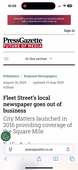 ❌ Fleet Street’s local newspaper #citymatters goes out of business #london #failedbusiness #businessfailure #liquidation 